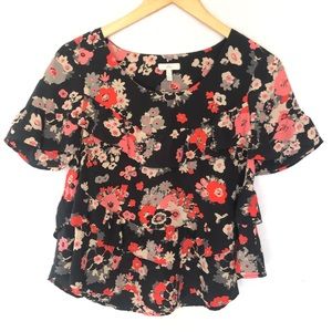 Joie Silk Dark Floral Blouse Top Ruffle Women’s S